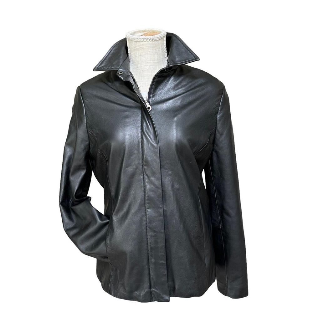 Amanda Smith‎ Women's Moto Front Zip Up Black Leather Size: 6